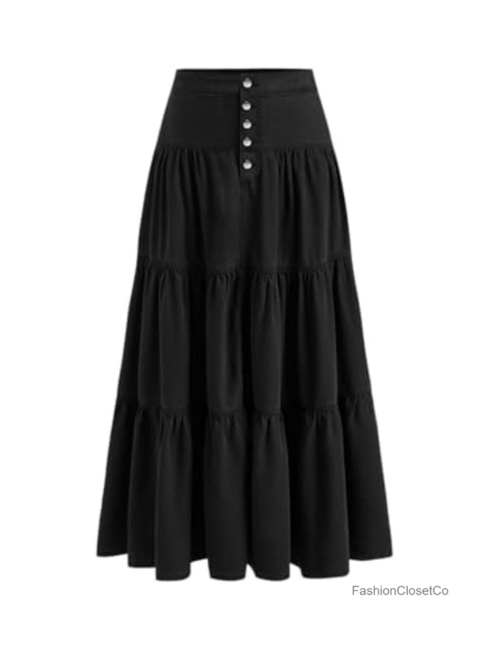 CIDER Womens Long Jean Denim Tiered Button Down High Waist Maxi Skirts